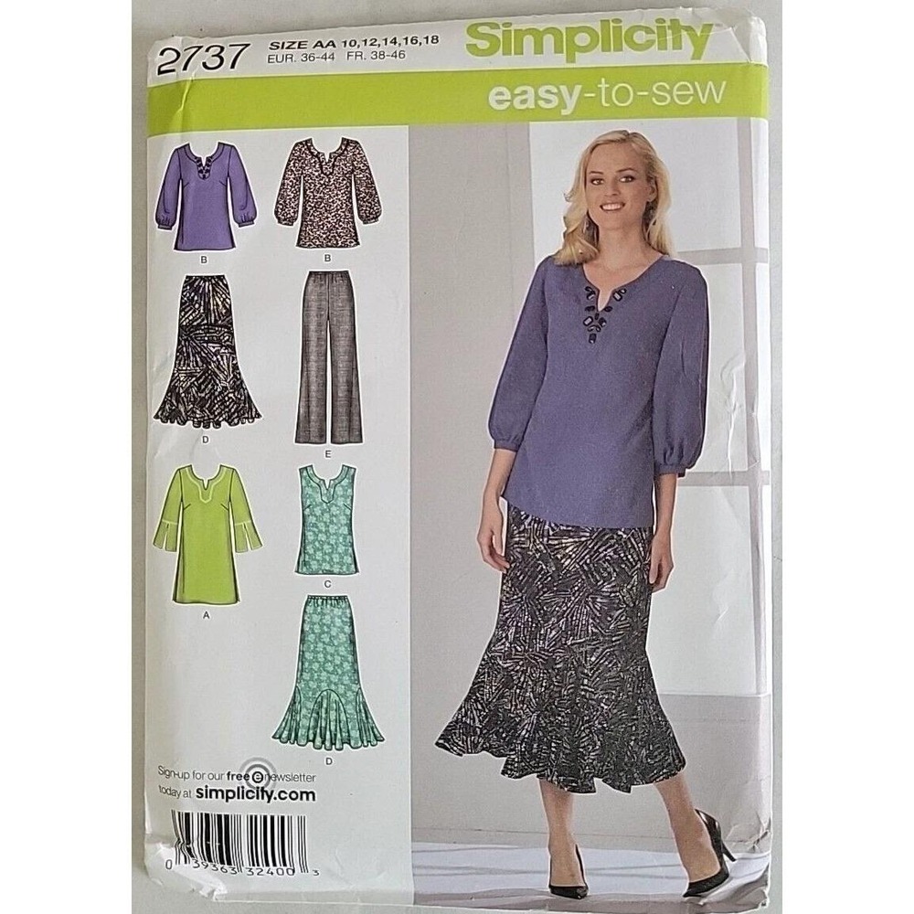 Simplicity 2737 Misses‎ Plus Size Pants Skirt Tunic Top Pattern 10-18  FF